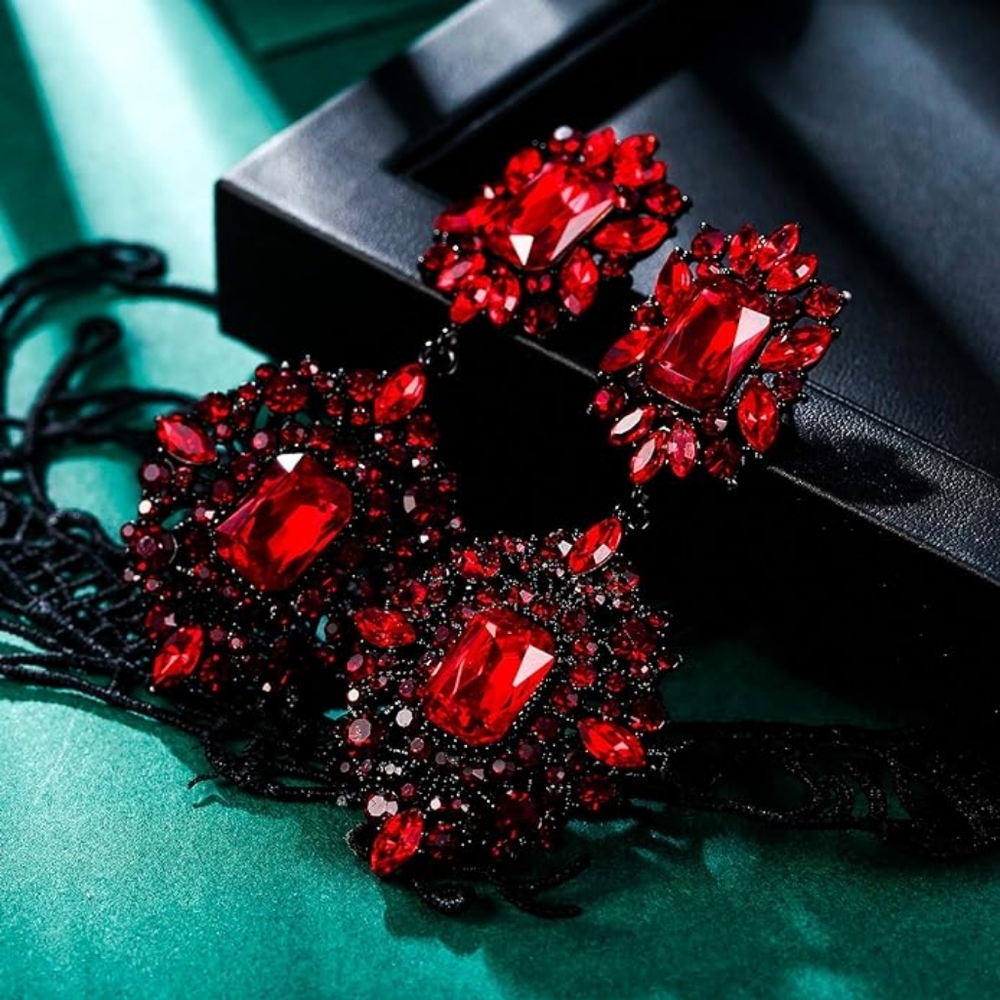Vintage Inspired Red Gem Stone Medieval Look  Earrings